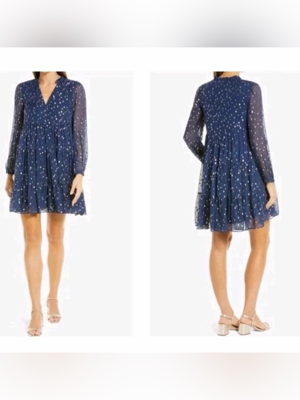 Lilly Pulitzer Navy Dress with Gold Dot Print (6) - Picture 3 of 6